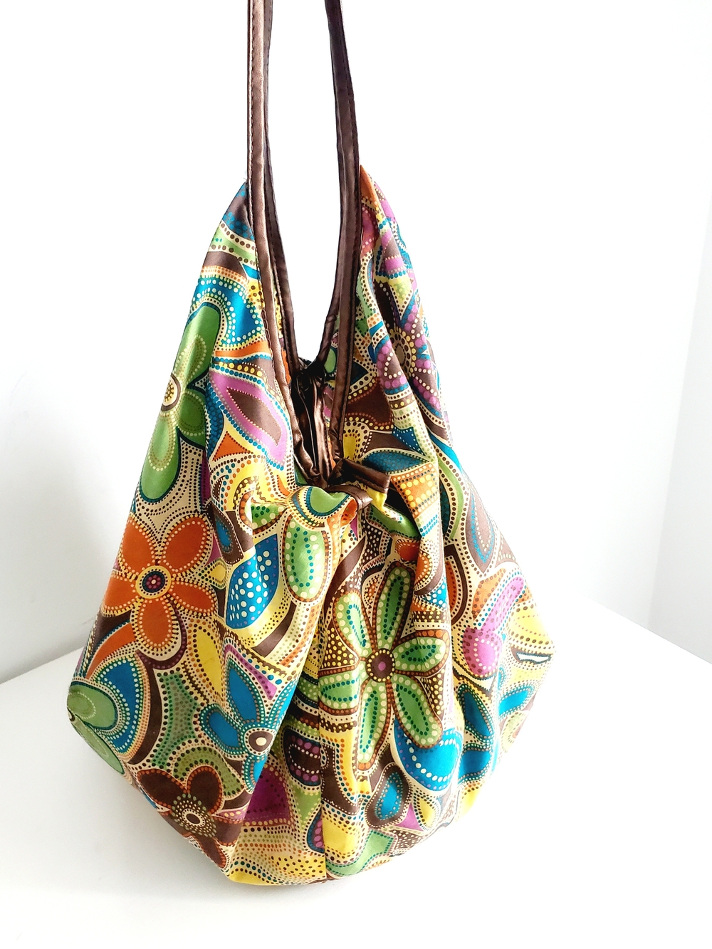 Multicolor Floral Hobo Bag – Bright Pattern Tote - Vintage Inspired